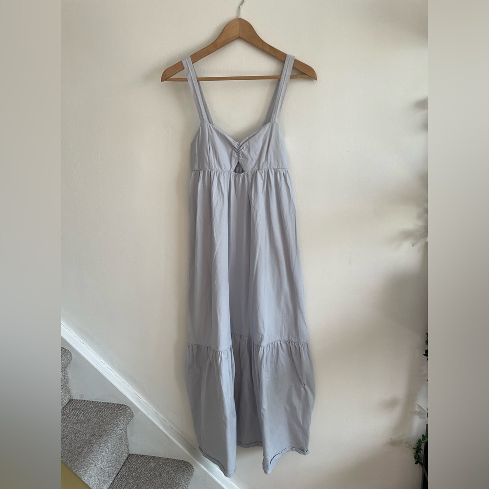 Zara Light Blue Sleeveless Coastal Cotton Maxi Minimalist Sundress Size Small